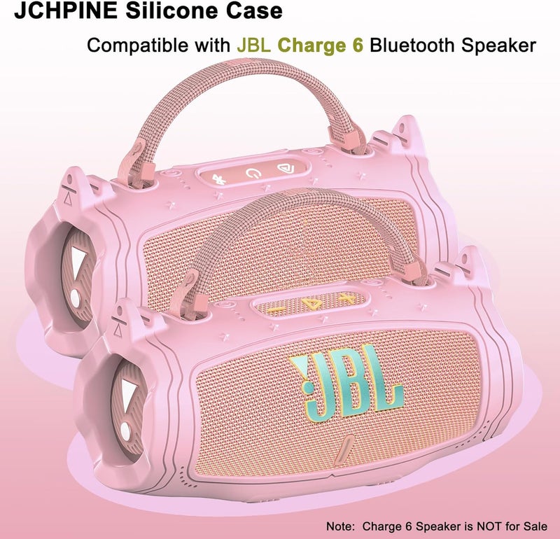 JCHPINE Silicone Cover and Hard Carrying Case for JBL Charge 6 Portable Bluetooth Speaker Accessories, Protective Cases for JBL Charge 6 AI Sound Bluetooth Speaker with Shoulder Strap (Pink) - Image 5